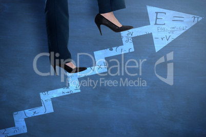 Composite image of conceptual image of businesswoman in heels climbing steps