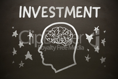 Composite image of graphic image of human head with brain amidst star shapes below investment text