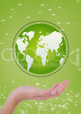 Hand holding a globe with connectors