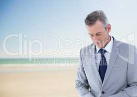 Businessman in nature beach