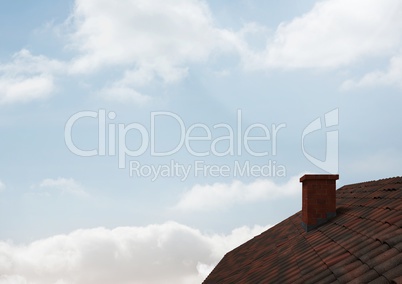 Roof with chimney and sky