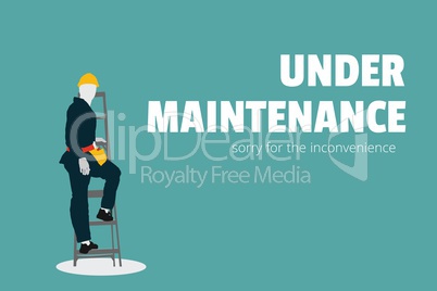 Under maintenance text with worker man illustration against blue background