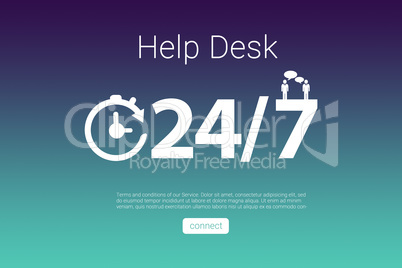Composite image of help desk text with icons and numbers