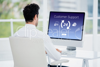 Composite image of icons with customer support text
