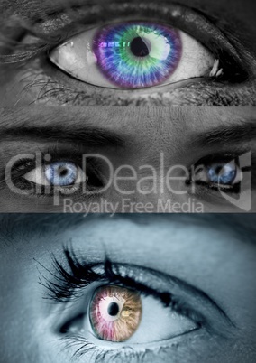 Various colored eyes in series of three
