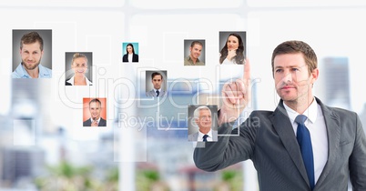 Businessman interacting and choosing a person from group of people interface