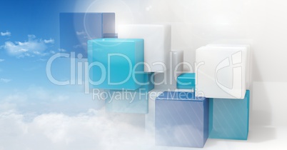 Abstract transition with cubes and sky