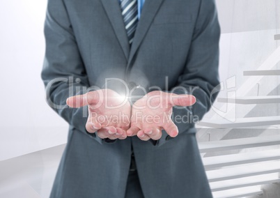 Man holding and interacting with transition effect