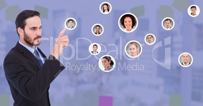 Businessman interacting and choosing a person from group of people interface