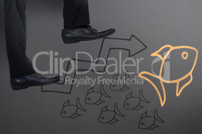 Composite image of low section of businessman climbing steps