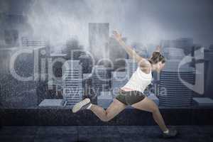 Composite image of athletic woman running on white background