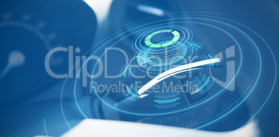 Composite image of digitally generated image of volume knob with digital interface