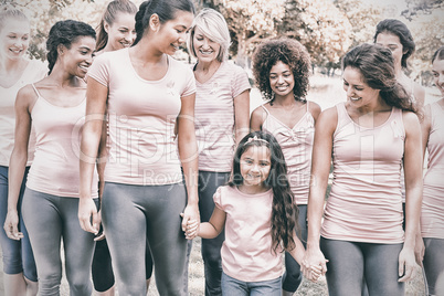 Group of females supporting breast cancer campaign