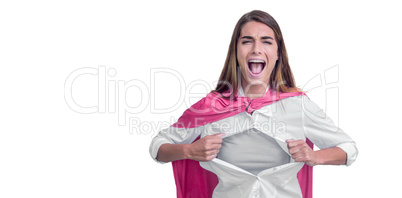 Portrait of woman pretending to be superhero