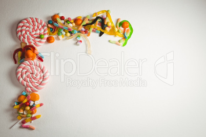 Various sweet food arranged on white background