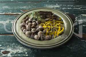 Various spices arranged in plate