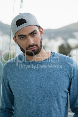 Man leaning on glass