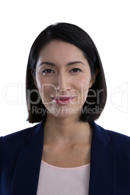 Confident businesswoman against white background