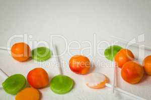 High angle view of lollipops