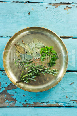 Various herbs in plate