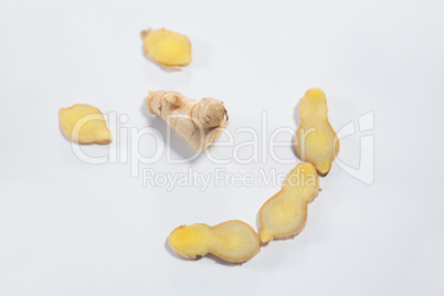 High angle view of peeled organic gingers