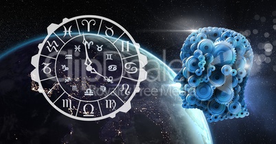 Cog head and astrology horoscope in space