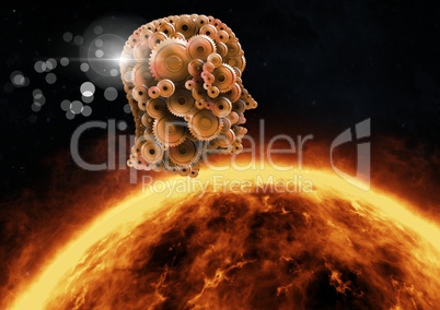 Cog head floating over the sun