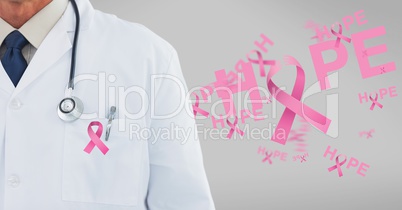 doctor with pink breast cancer awareness 3d ribbon