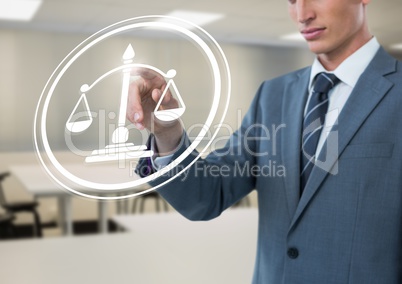 businessman pointing at justice icon