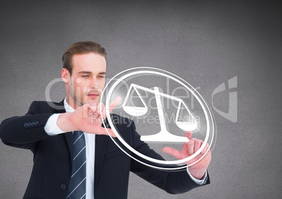 businessman pointing at justice icon