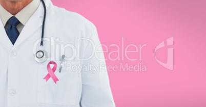 doctor with pink breast cancer awareness 3d ribbon