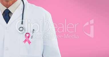 doctor with pink breast cancer awareness 3d ribbon