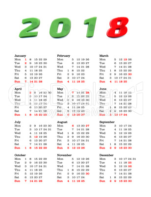 year 2018 calendar - United Kingdom