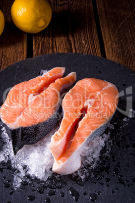 fresh raw salmon on ice