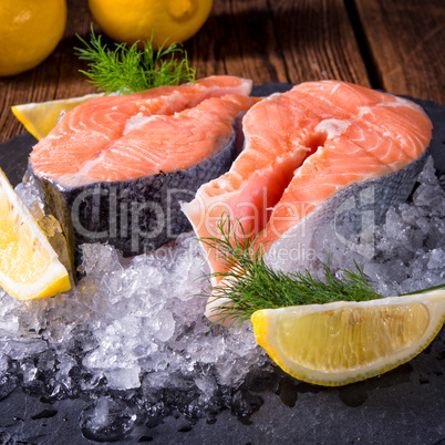 fresh raw salmon on ice