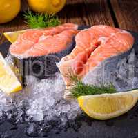 fresh raw salmon on ice