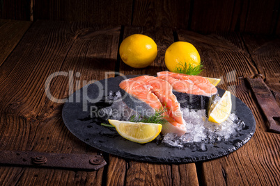 fresh raw salmon on ice