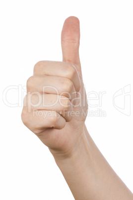 Young girl hand signaling thumb up