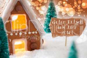 Gingerbread House, Bronze Background, Guten Rutsch 2018 Means Ne