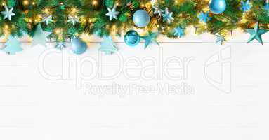 Turquoise Christmas Banner, Bokeh Copy Space