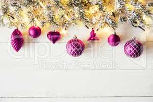 Pink Christmas Banner, White Wood, Copy Space