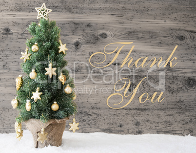 Golden Decorated Christmas Tree, Text Thank You