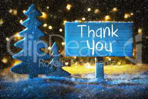 Blue Christmas Tree, Text Thank You, Snowflakes
