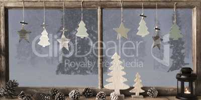 Window, Grey Winter Landscape, Christmas Tree