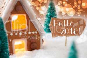 Gingerbread House, Bronze Background, Text Hello 2018