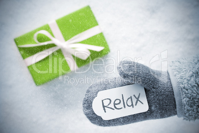 Green Gift, Glove, Text Relax, Snowflakes