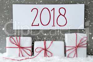 White Gift With Snowflakes, Text 2018