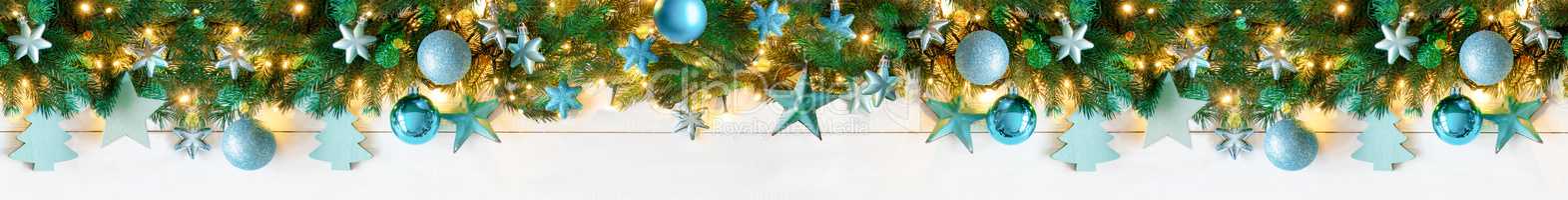 Panorama Turquoise Christmas Banner, White Wood