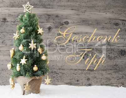 Golden Decorated Christmas Tree, Geschenk Tipp Means Gift Tip