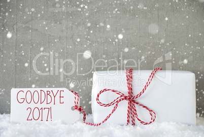 Gift, Cement Background With Snowflakes, Goodbye 2017